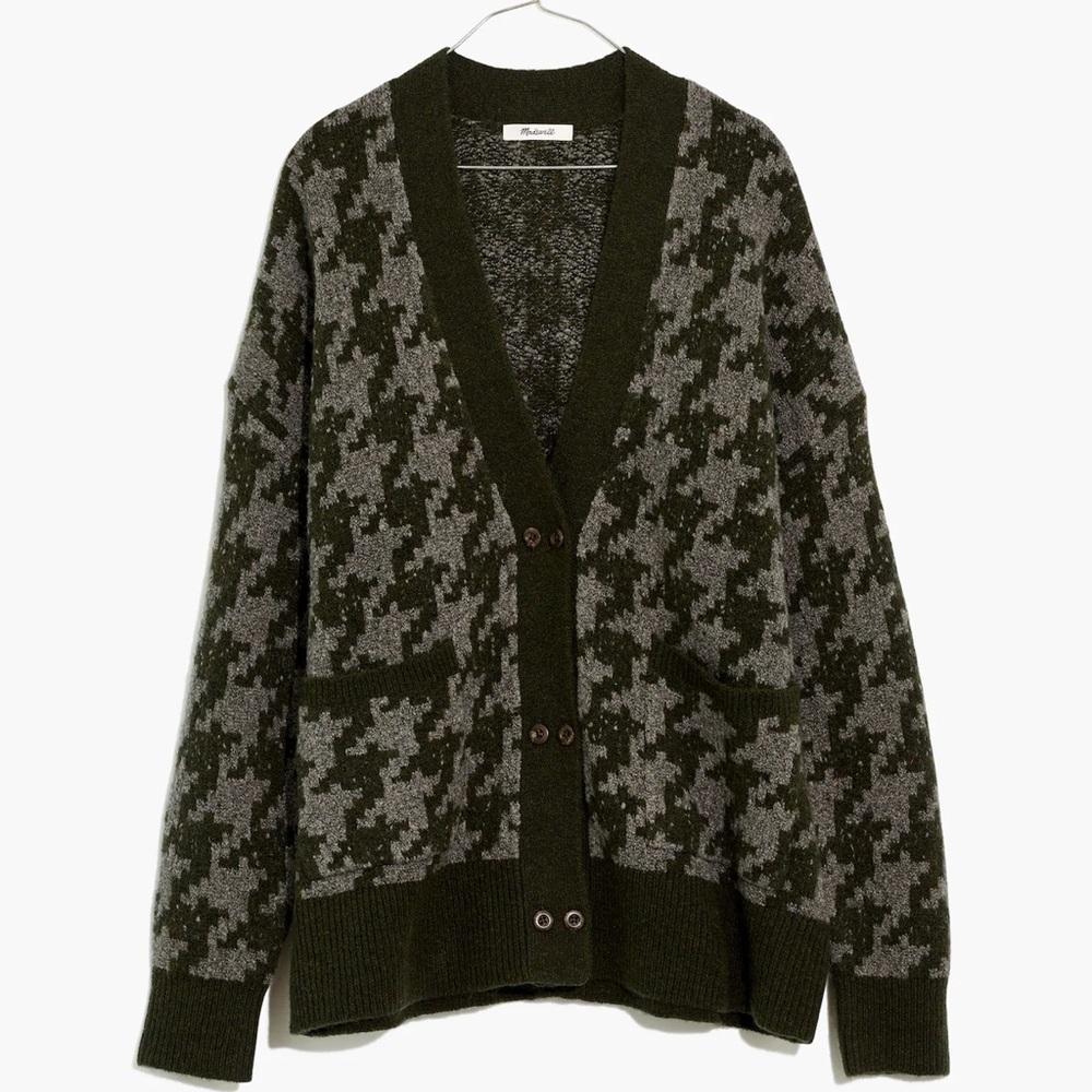 MADEWELL Allston Double-Button Cardigan Sweater in Houndstooth SIZE XS NC661